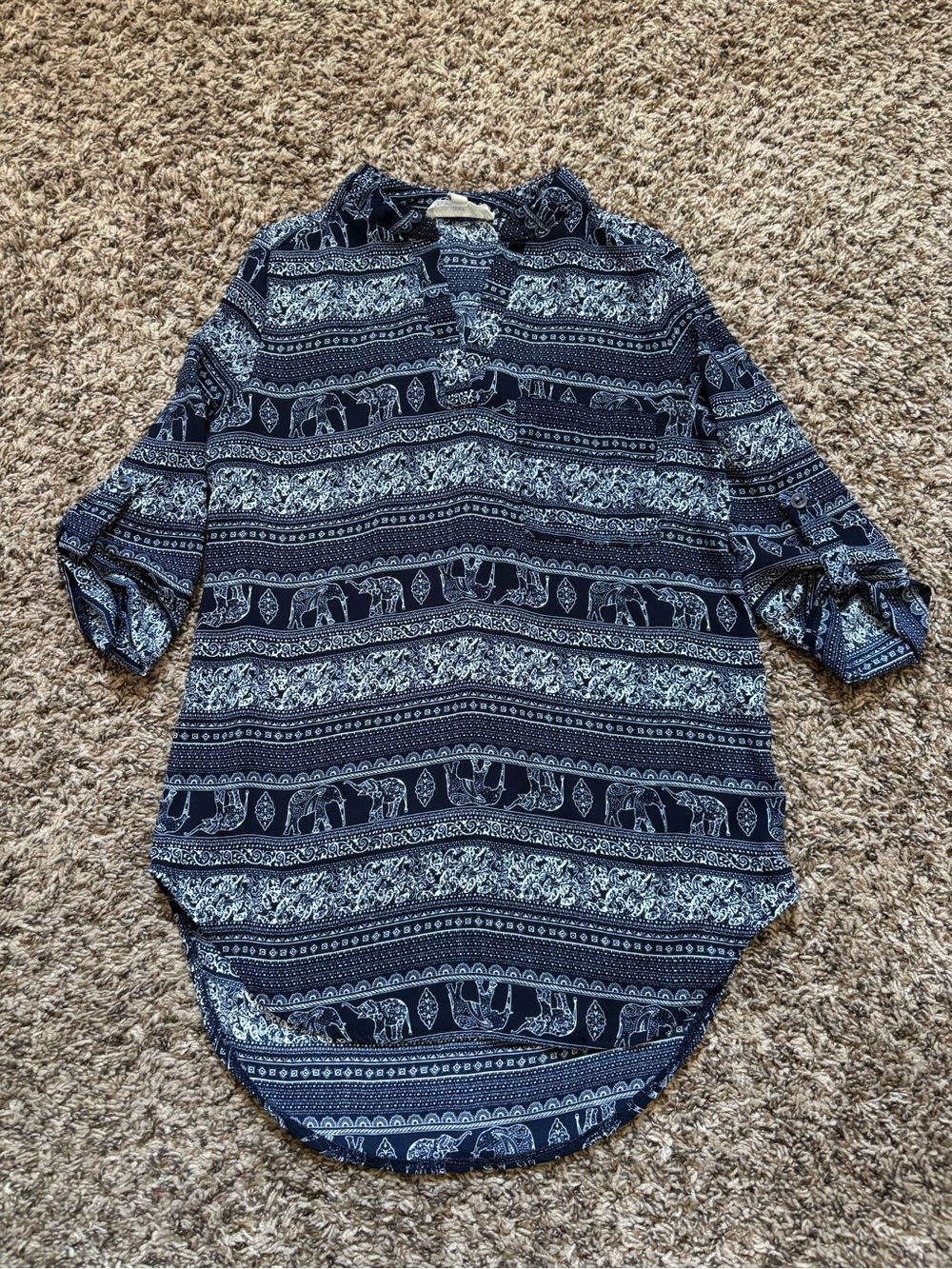 Pink Rose Navy and White Elephant Print Tunic